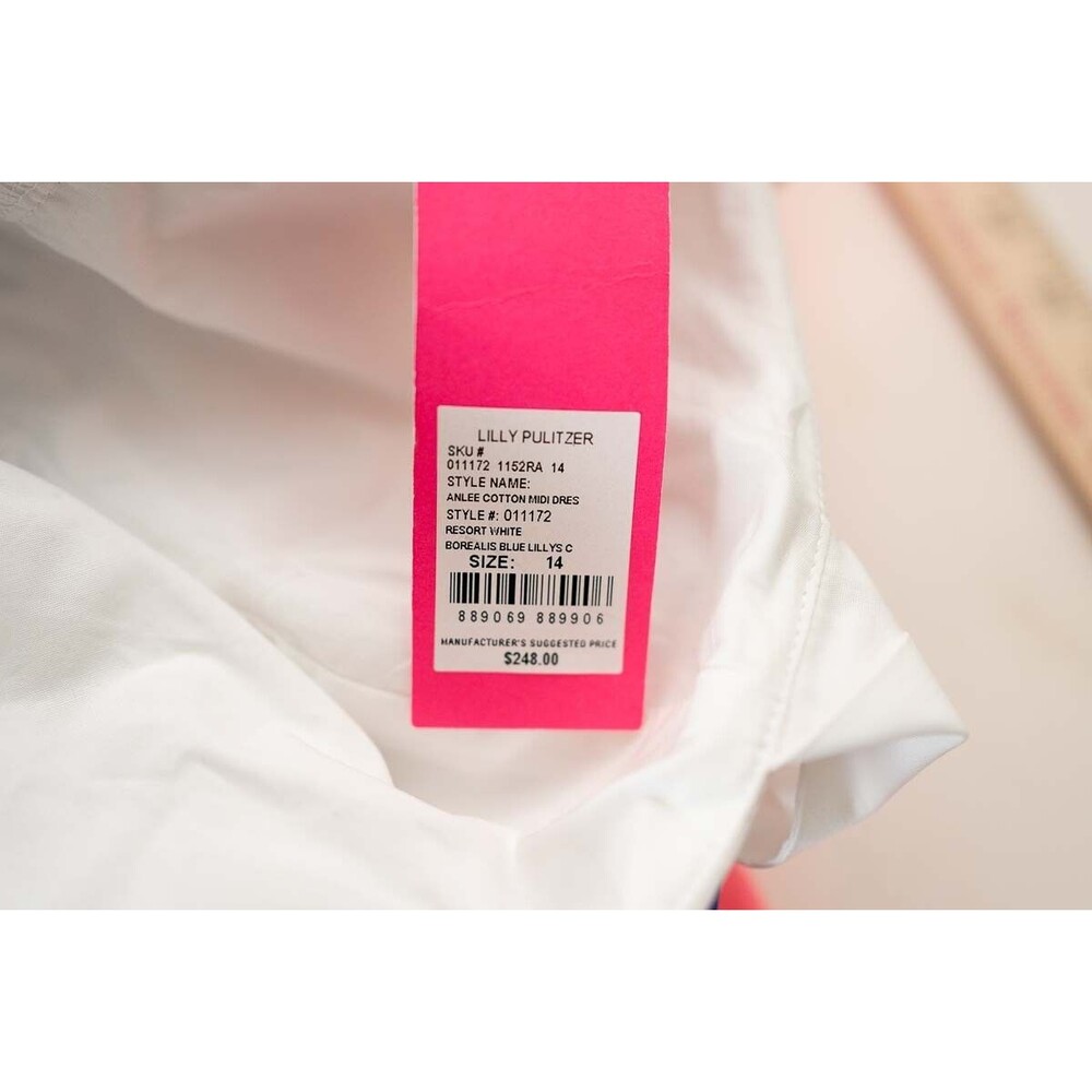 Lilly Pulitzer Anlee Cotton Midi Dress 14 Resort White Borealis Blue Lillys - Picture 4 of 6